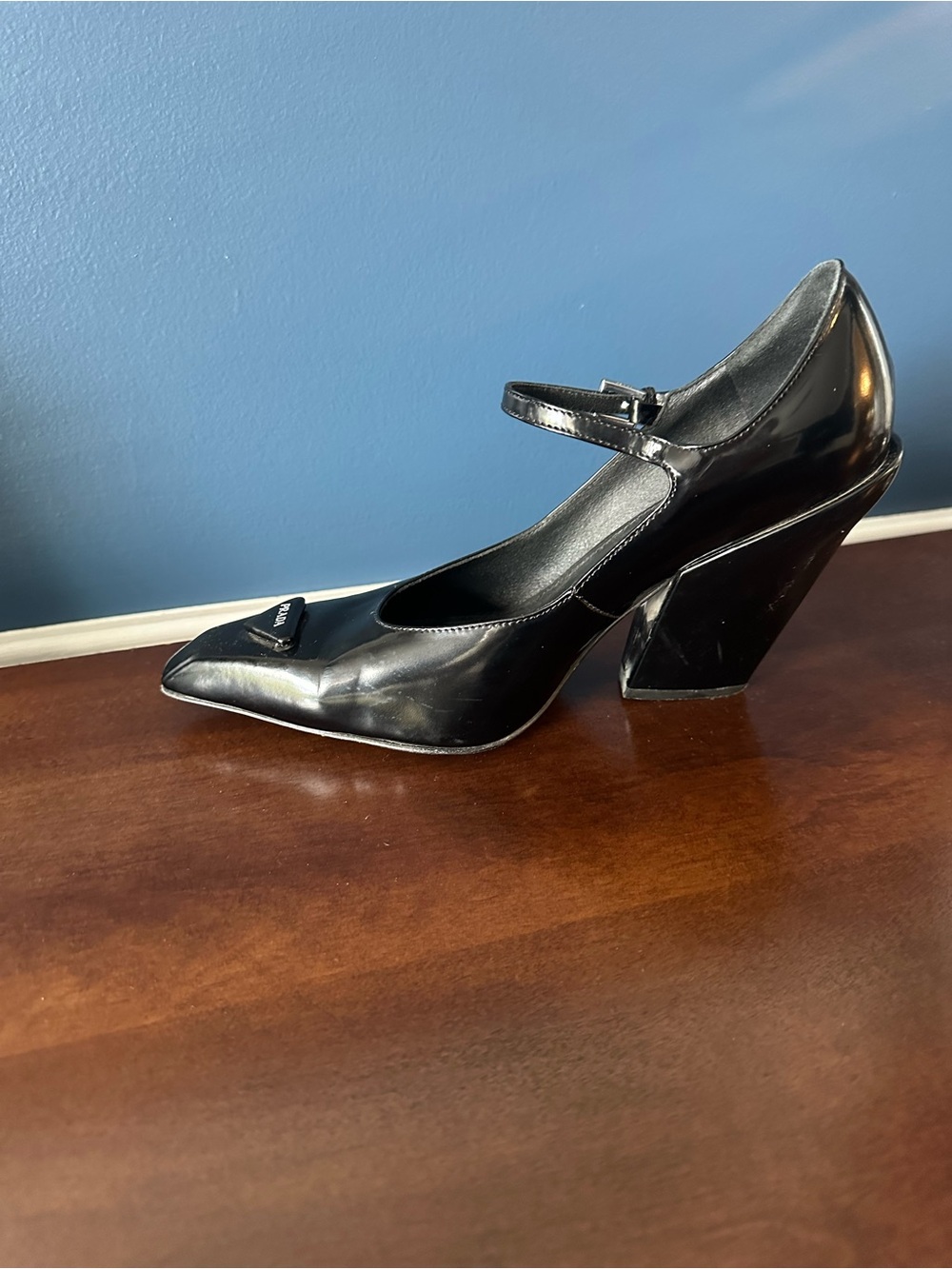 Prada Modellerie Black Spazzolato Leather Mary Jane Heels Size 39 - Picture 7 of 15